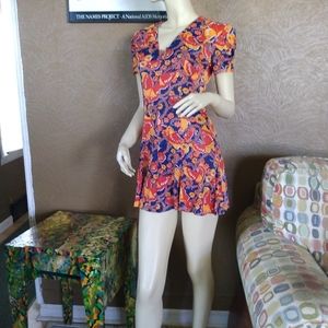 Patty O'Neil vintage psychedelic dress sm blue and orange mini